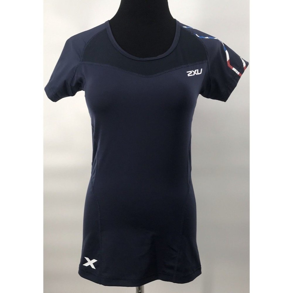 2XU Womens Blue Compression Shirt Top‎ Stars Triathalon Cycling Training Size L